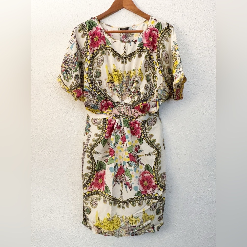 Collette Dinnigan Anthropologie Silk Scenic Art Dress Size 4
